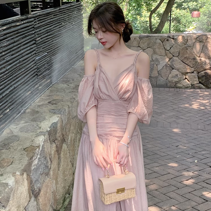 オープンショルダーボリューム袖ワンピース(2colors)