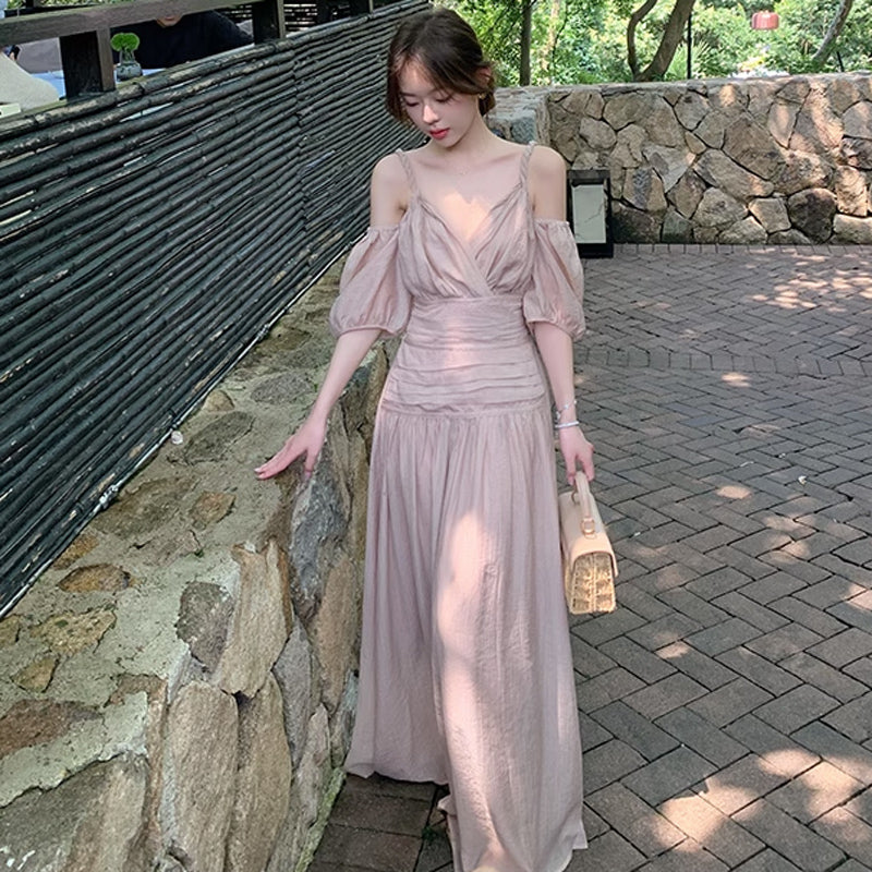 オープンショルダーボリューム袖ワンピース(2colors)