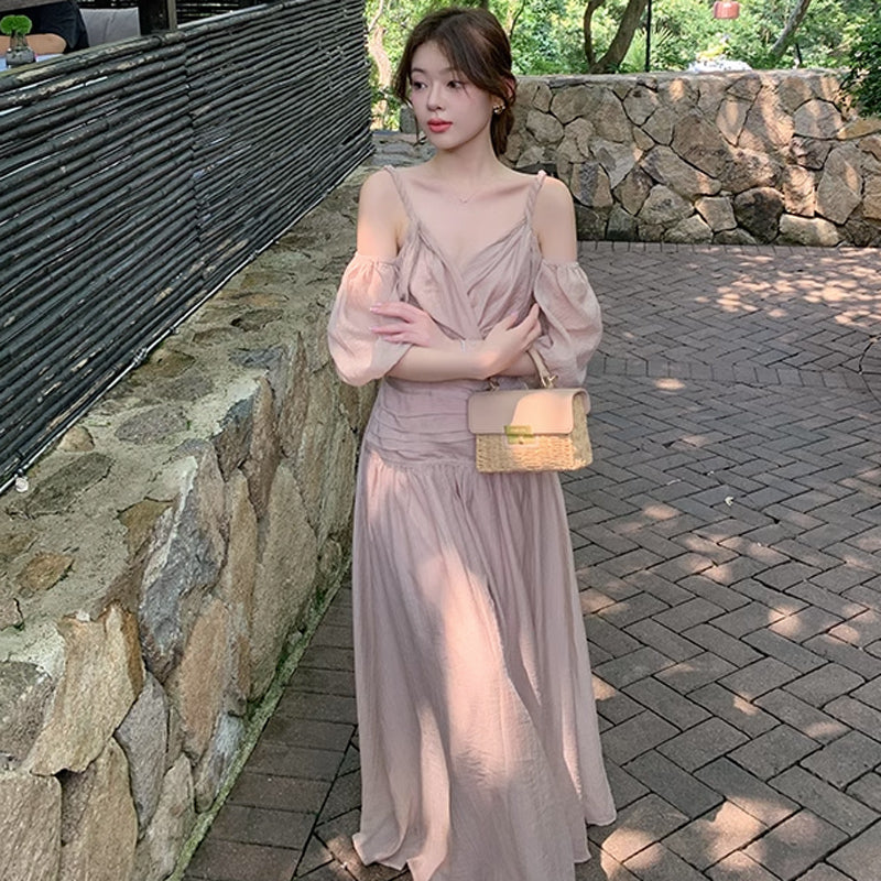 オープンショルダーボリューム袖ワンピース(2colors)