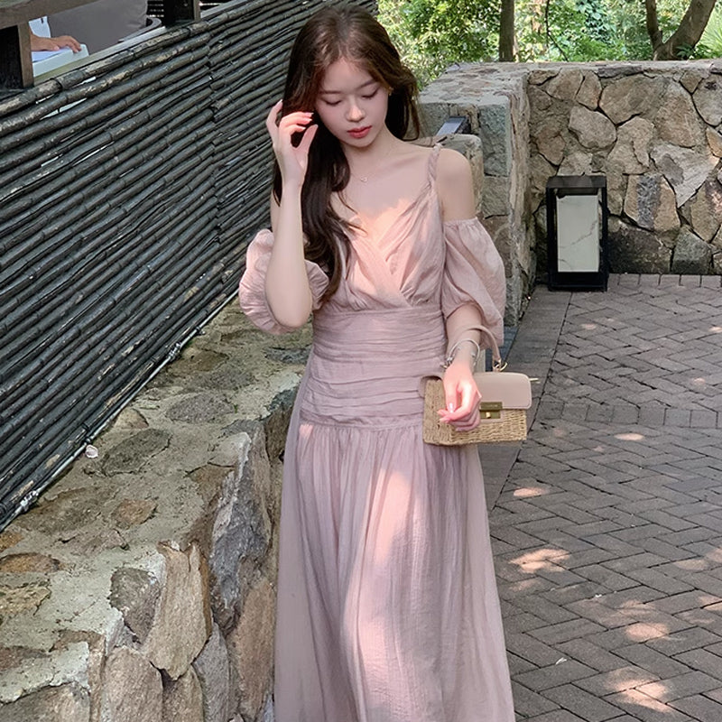 オープンショルダーボリューム袖ワンピース(2colors)