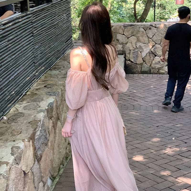 オープンショルダーボリューム袖ワンピース(2colors)