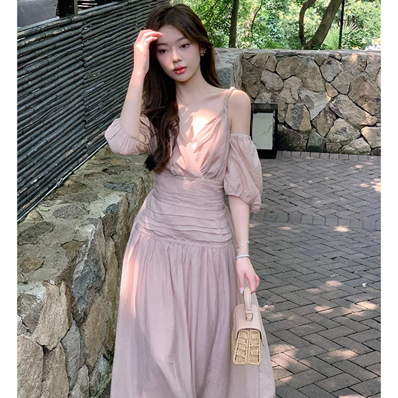 オープンショルダーボリューム袖ワンピース(2colors)