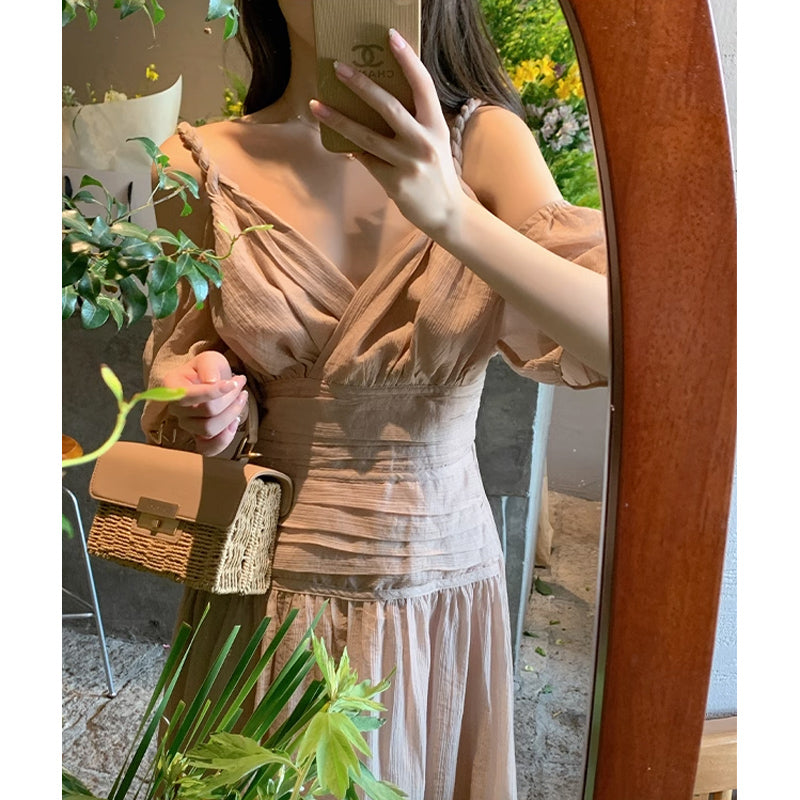 オープンショルダーボリューム袖ワンピース(2colors)