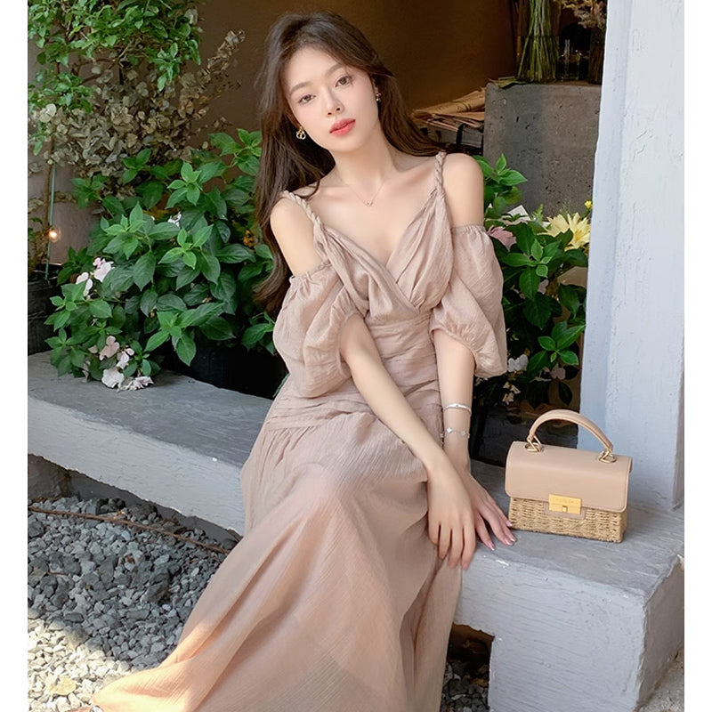 オープンショルダーボリューム袖ワンピース(2colors)