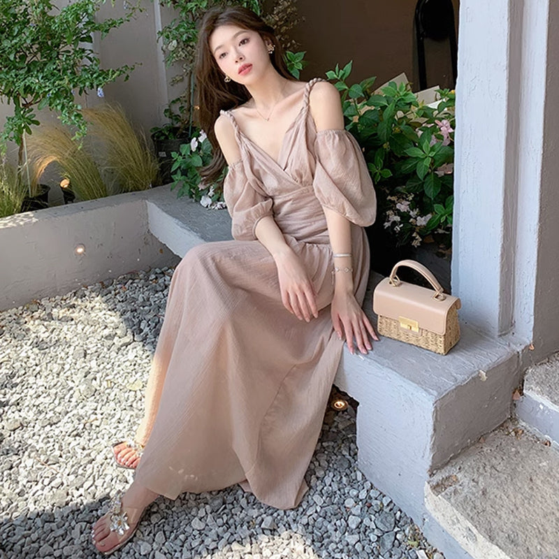 オープンショルダーボリューム袖ワンピース(2colors)