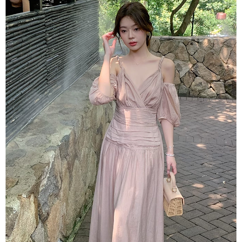 オープンショルダーボリューム袖ワンピース(2colors)