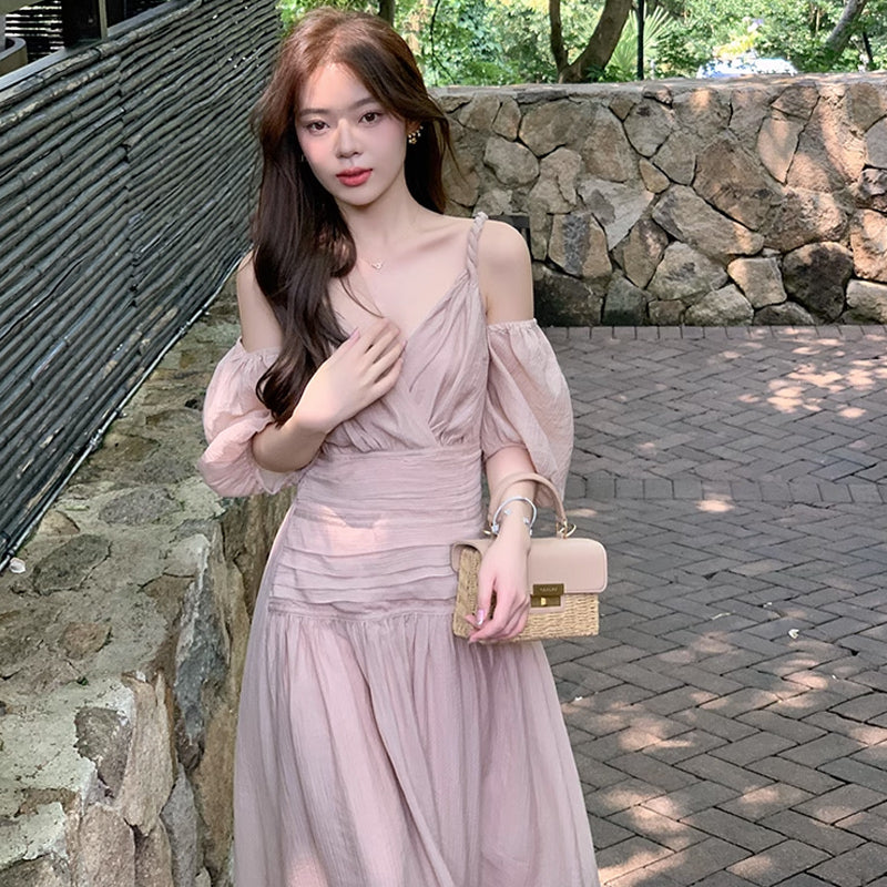 オープンショルダーボリューム袖ワンピース(2colors)