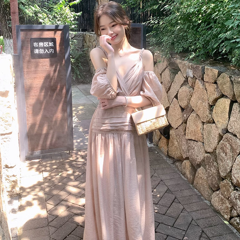 オープンショルダーボリューム袖ワンピース(2colors)