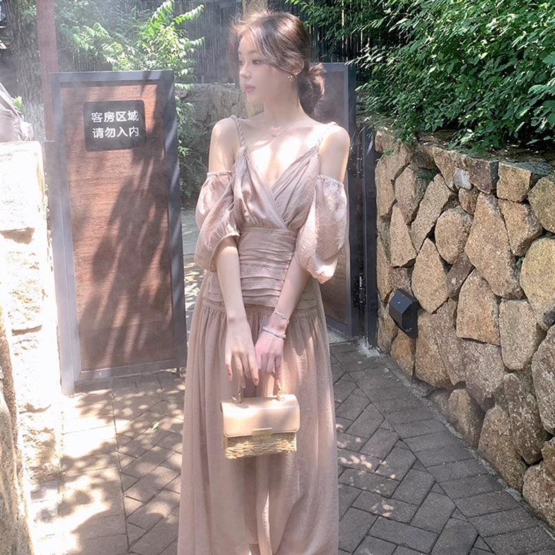 オープンショルダーボリューム袖ワンピース(2colors)