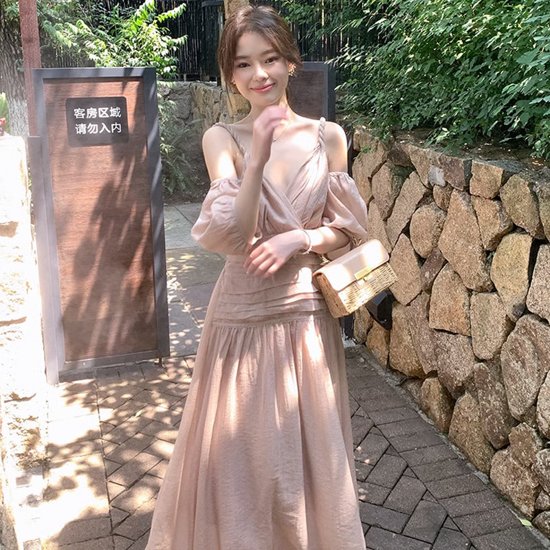 オープンショルダーボリューム袖ワンピース(2colors)