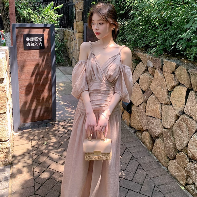 オープンショルダーボリューム袖ワンピース(2colors)