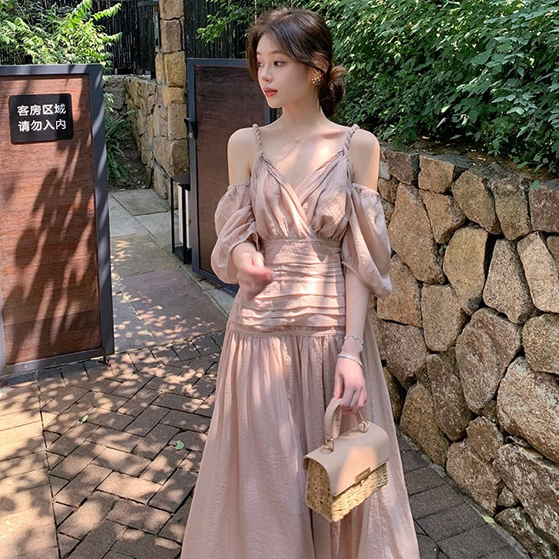 オープンショルダーボリューム袖ワンピース(2colors)