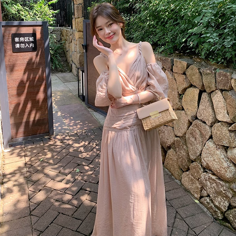 オープンショルダーボリューム袖ワンピース(2colors)