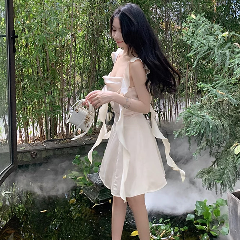 ショルダーフリルリボンワンピース