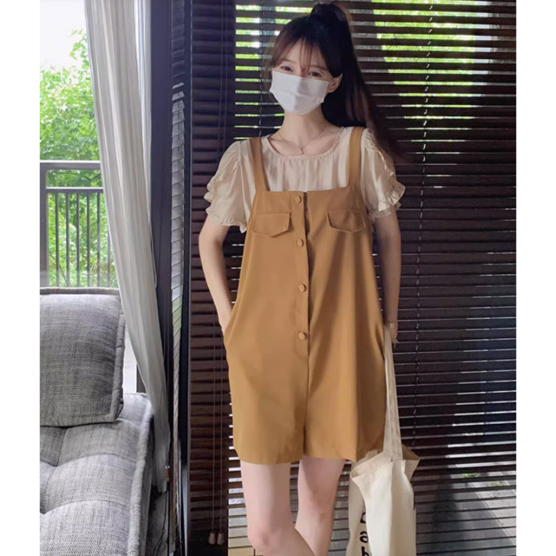 ラップスリーブブラウス×ウエストマークサロペット