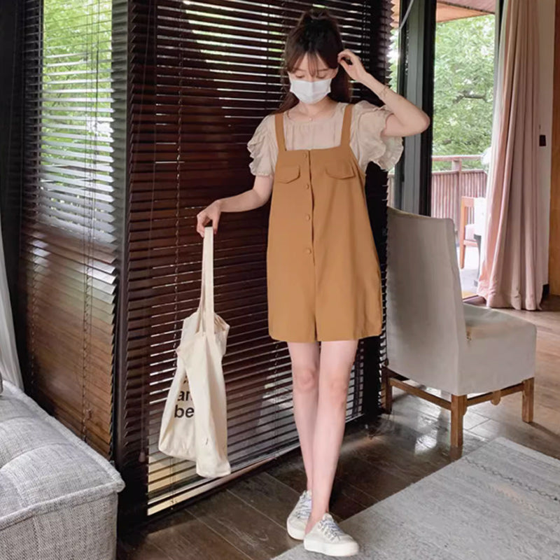 ラップスリーブブラウス×ウエストマークサロペット