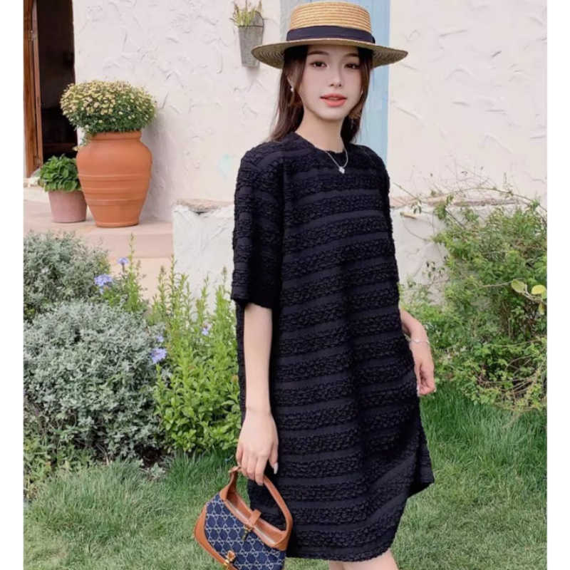 ジャガードボーダーブラックワンピース