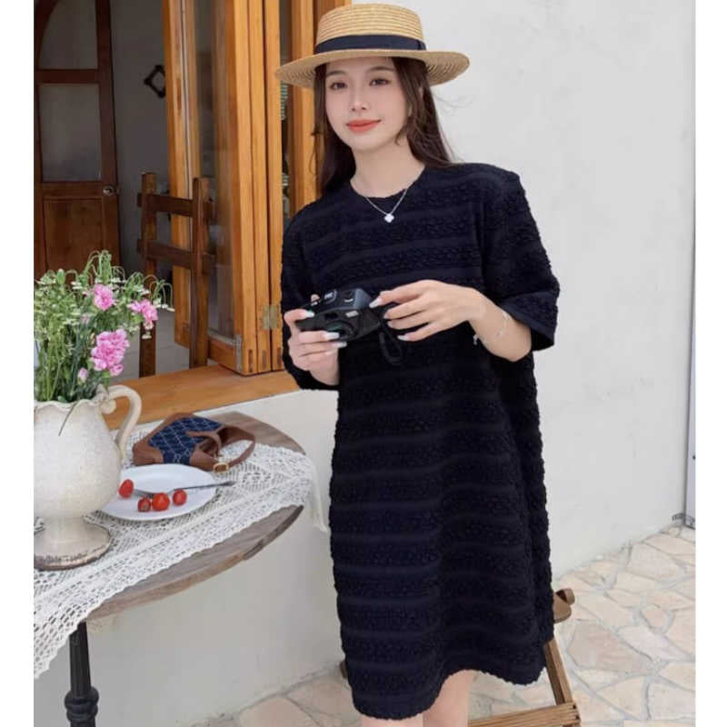 ジャガードボーダーブラックワンピース