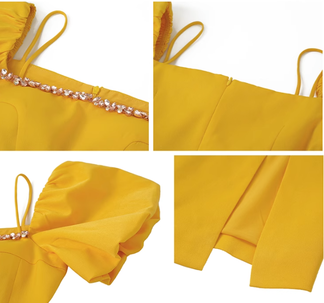 オープンショルダービジューコンビスリットペンシルワンピース