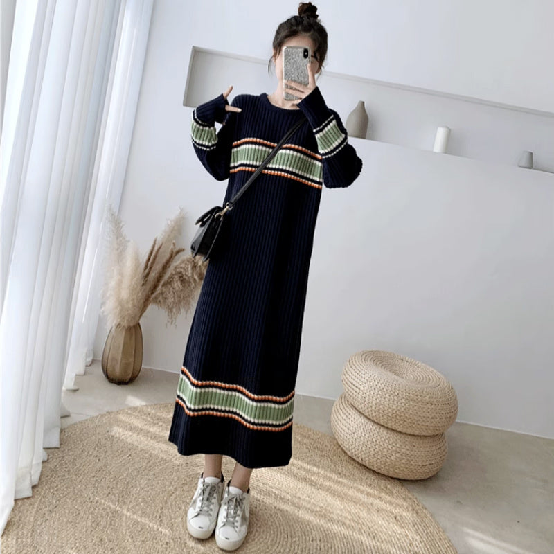 ボーダーリブニットワンピース