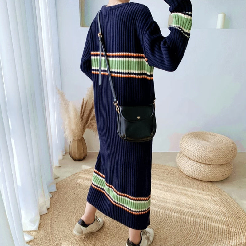 ボーダーリブニットワンピース