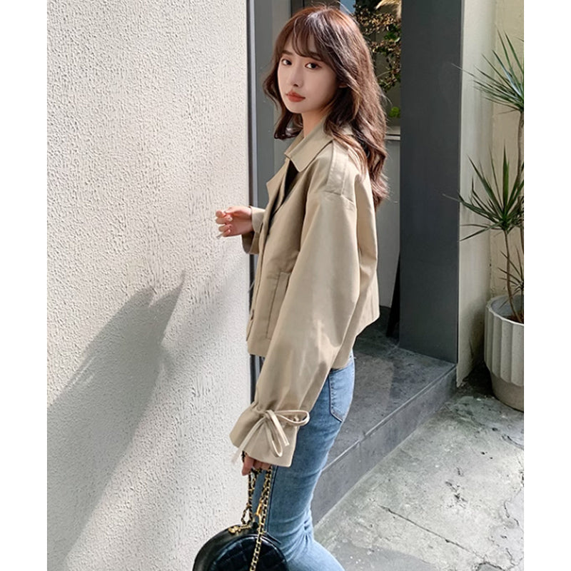 ペプラム袖ショート丈トレンチコート