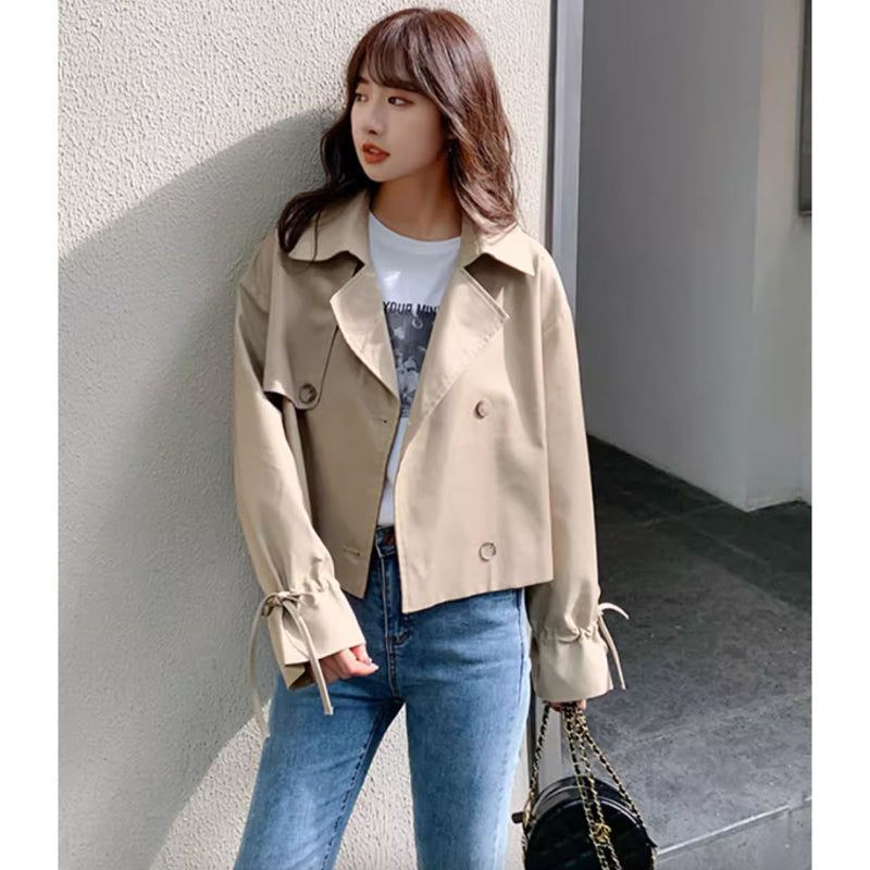 ペプラム袖ショート丈トレンチコート