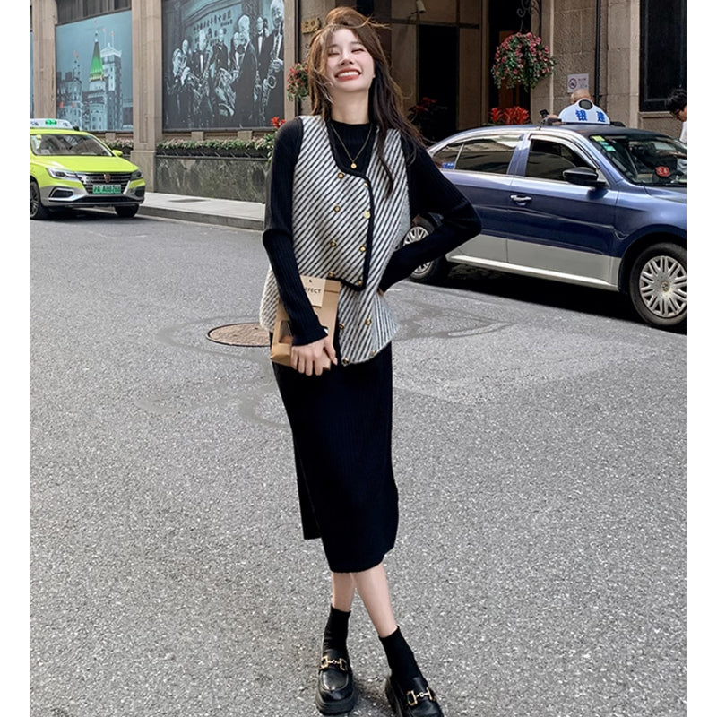 リブニットワンピース×ベスト(5design)