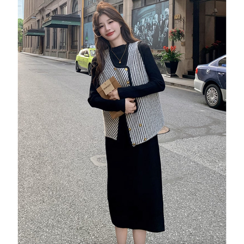 リブニットワンピース×ベスト(5design)