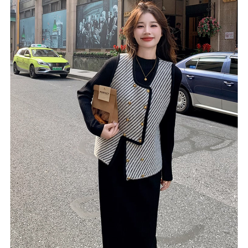 リブニットワンピース×ベスト(5design)