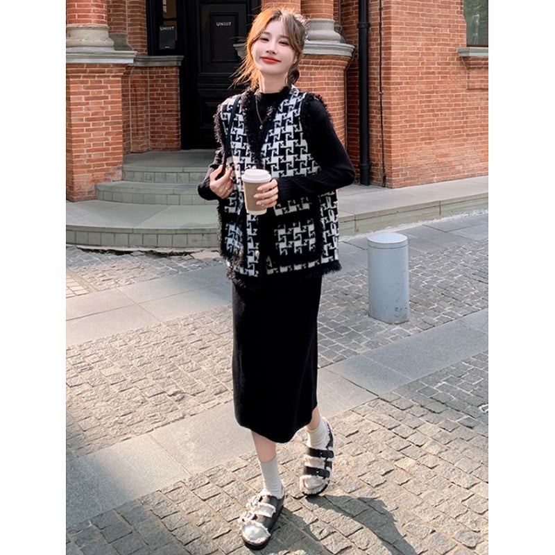 リブニットワンピース×ベスト(5design)