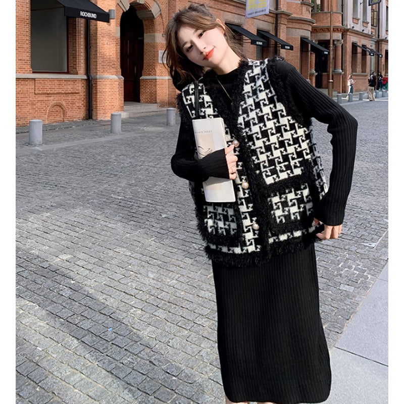 リブニットワンピース×ベスト(5design)