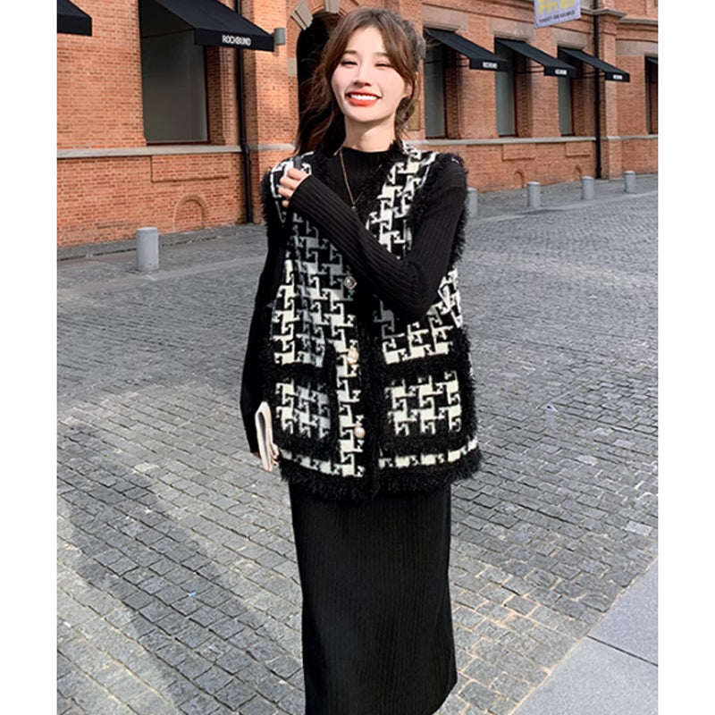 リブニットワンピース×ベスト(5design)