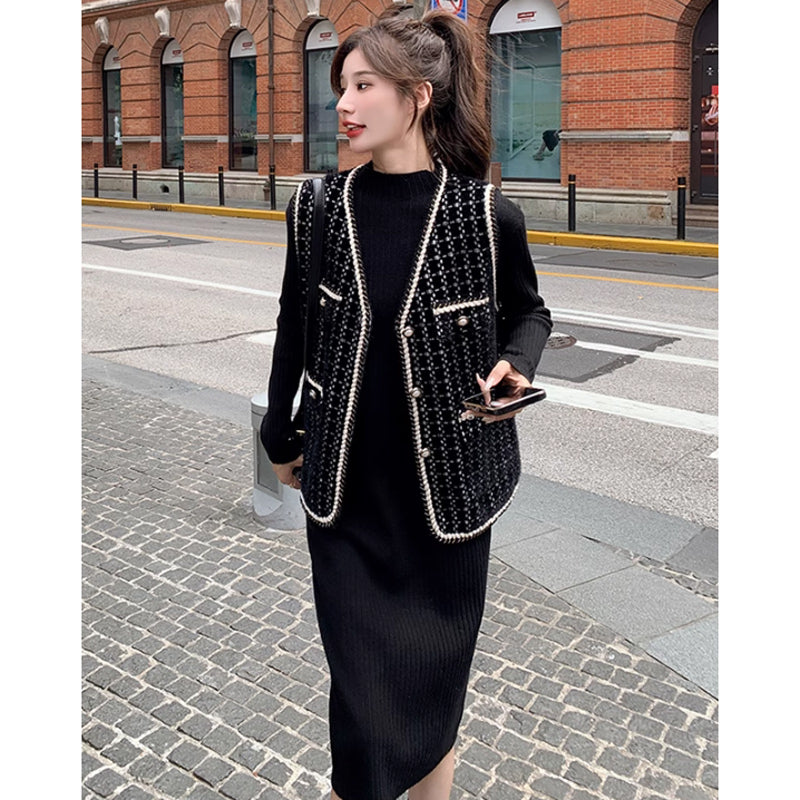 リブニットワンピース×ベスト(5design)