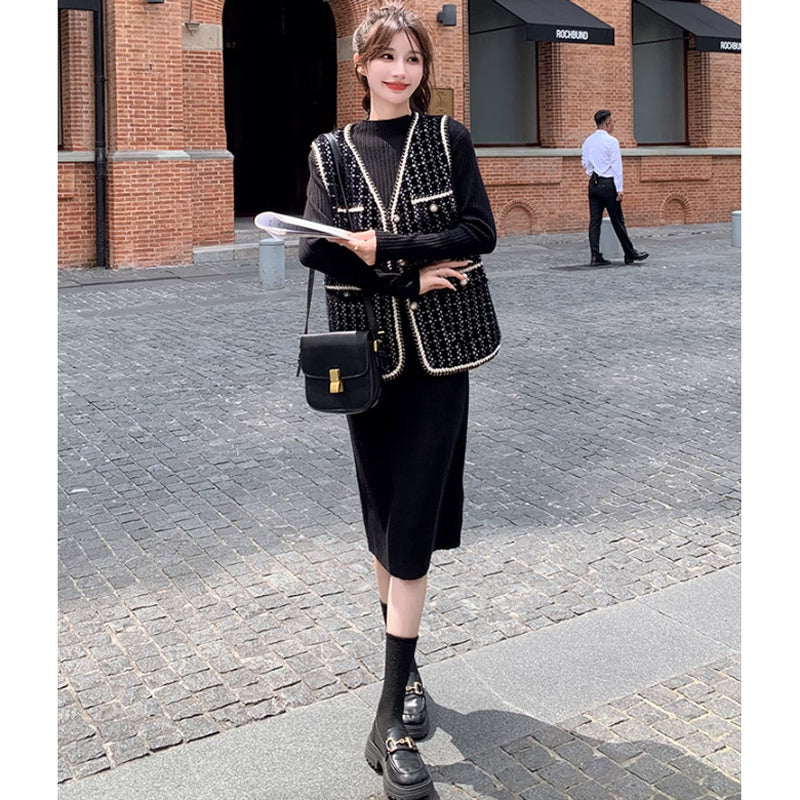 リブニットワンピース×ベスト(5design)