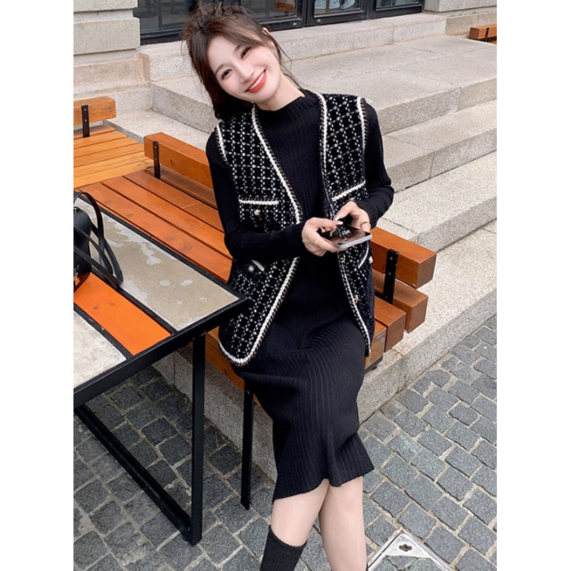 リブニットワンピース×ベスト(5design)