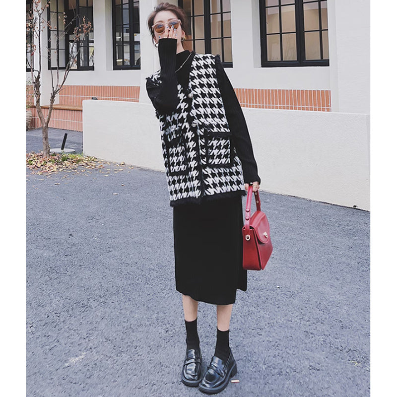 リブニットワンピース×ベスト(5design)