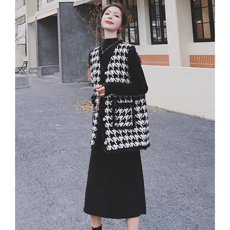 リブニットワンピース×ベスト(5design)