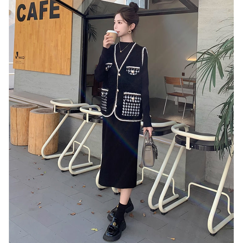 リブニットワンピース×ベスト(5design)