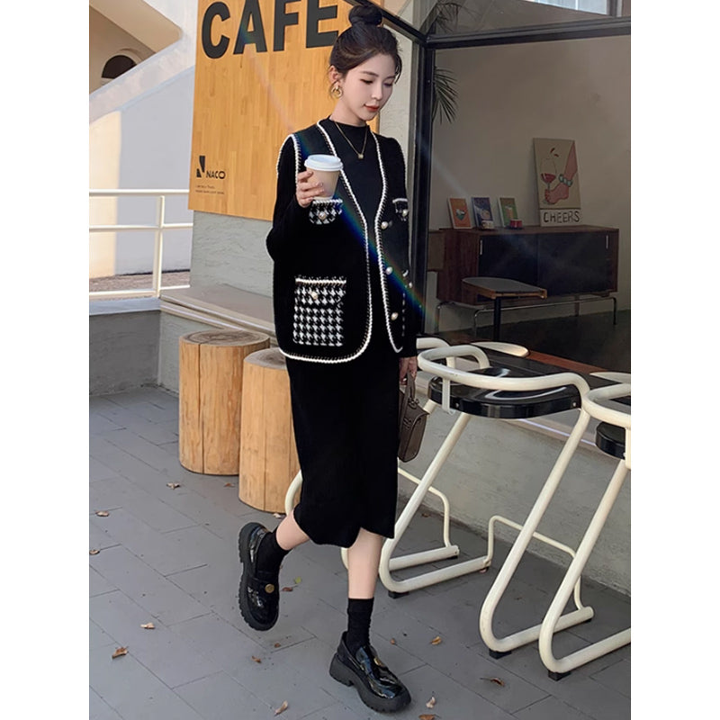 リブニットワンピース×ベスト(5design)