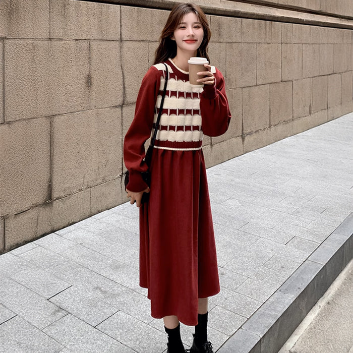 ラウンドネックAラインニットワンピース(2colors)