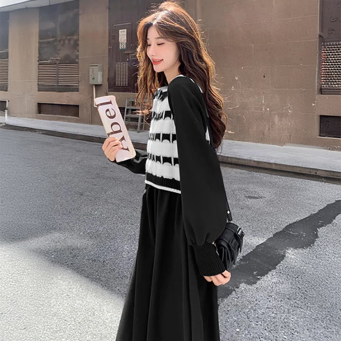 ラウンドネックAラインニットワンピース(2colors)