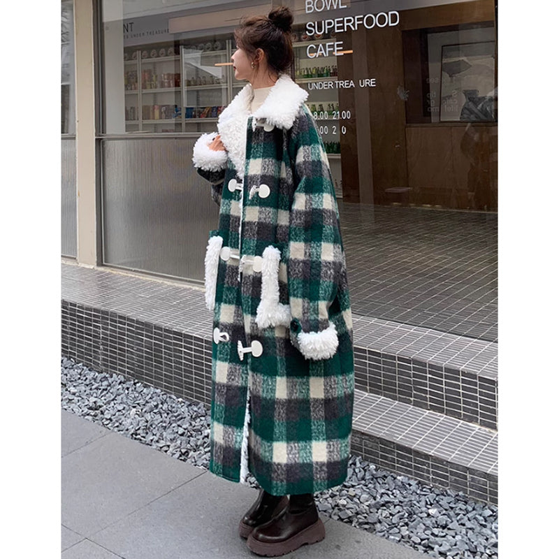 ダッフルチェックロングコート