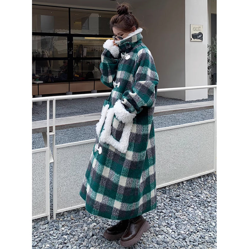 ダッフルチェックロングコート