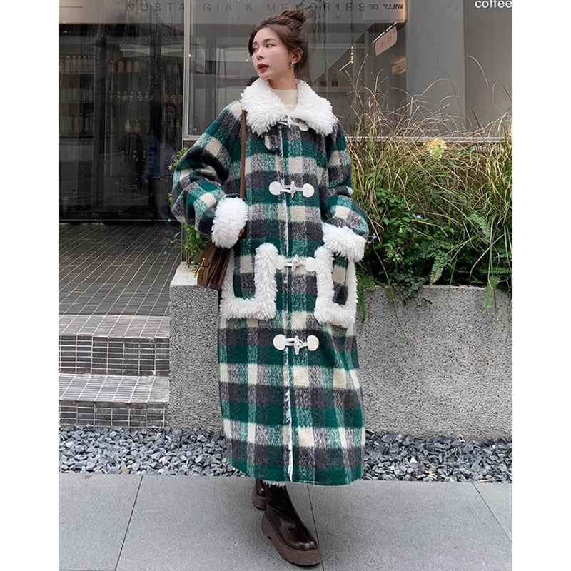 ダッフルチェックロングコート