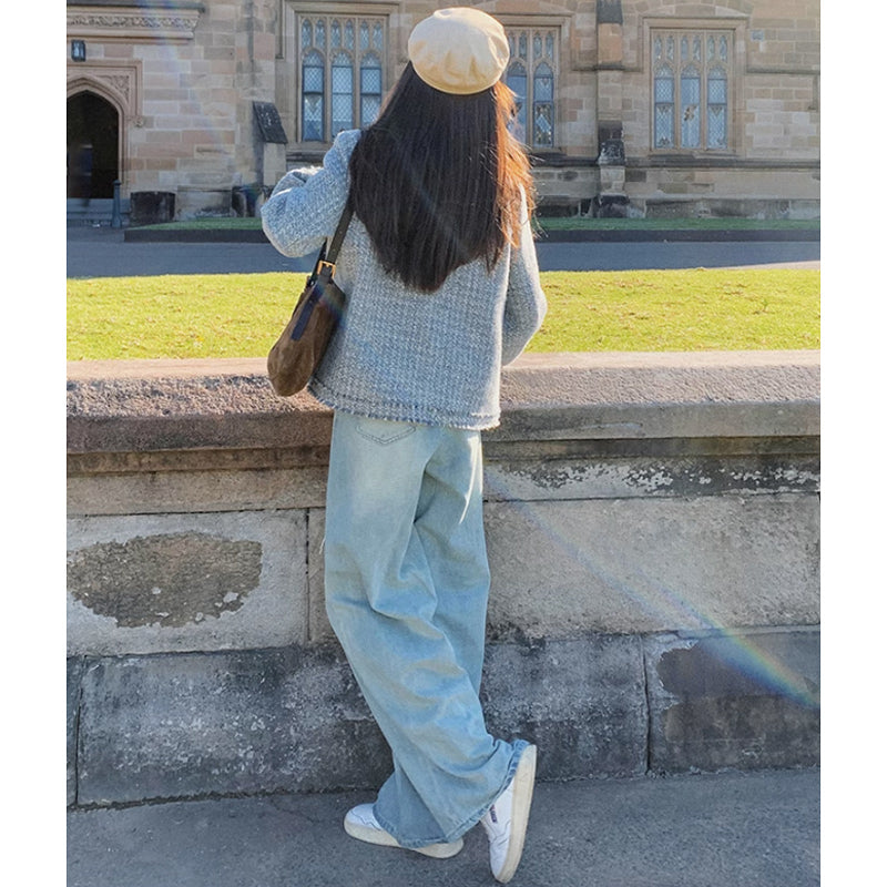 ラウンドネックツイードジャケット