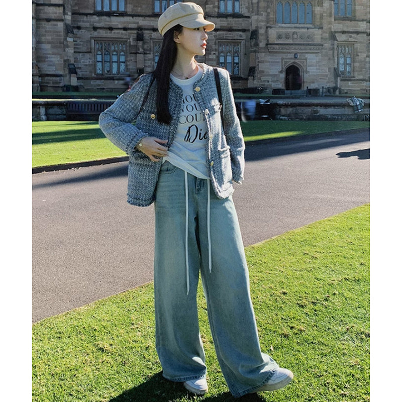 ラウンドネックツイードジャケット