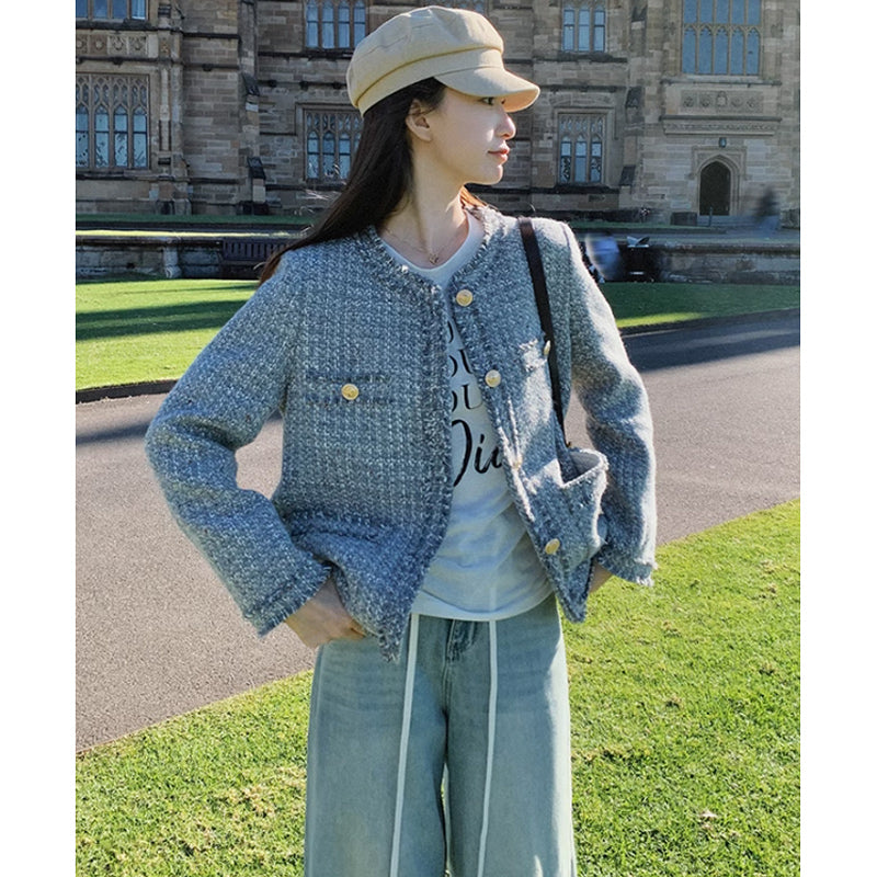 ラウンドネックツイードジャケット