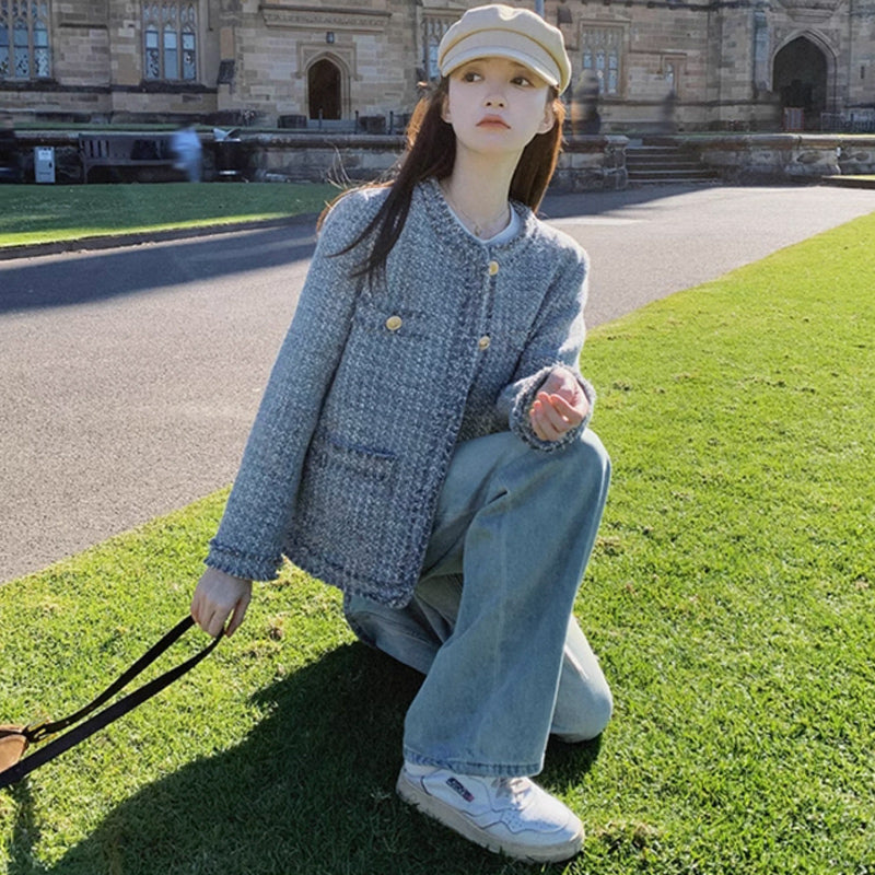 ラウンドネックツイードジャケット