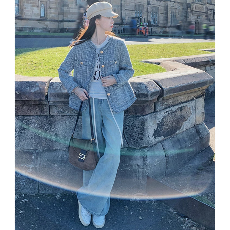 ラウンドネックツイードジャケット